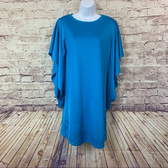 Zara Trafaluc Aqua Flutter Slit Long Sleeve Dress - Picture 1 of 10